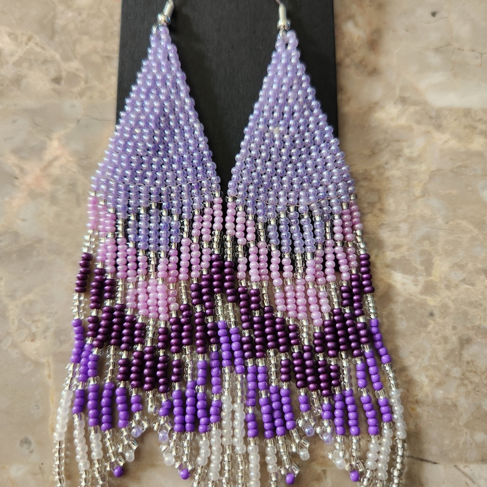 Fringe Beaded Earrings Southwestern Bohemian Cowgirl Handmade
